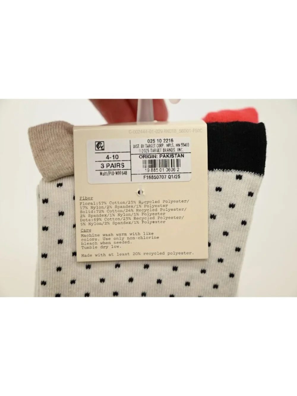 NWT A New Day 3 Pack Crew Socks Cotton Blend Sz 4-10 Food Print Dotted Beige